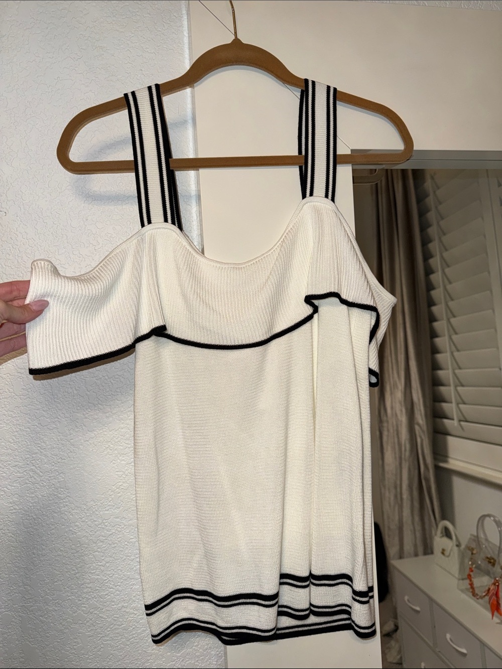 Banana Republic Factory Cream Knit Tank with Black Trim Straps